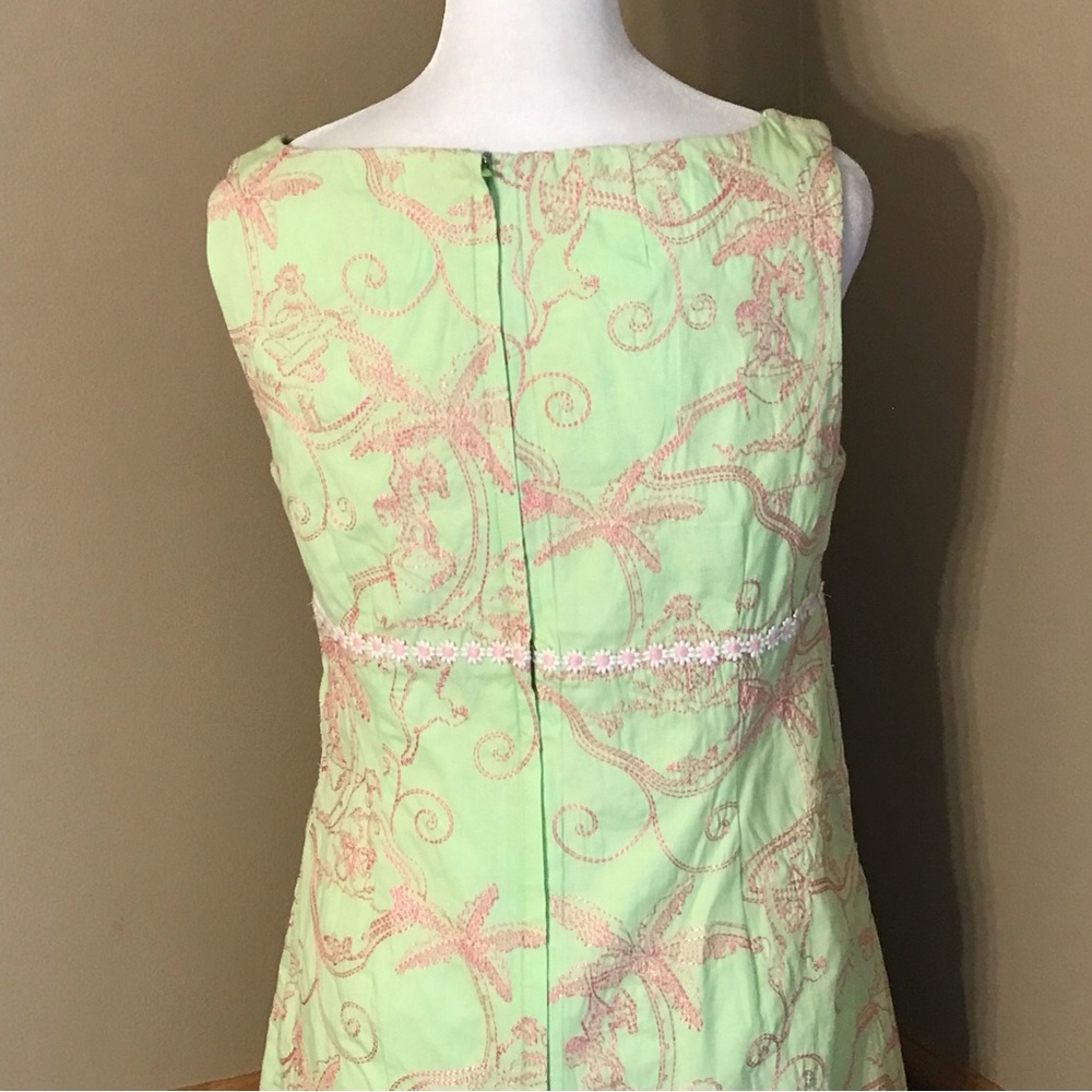VTG Lilly Pulitzer Green Pink Floral Monkey Embroidered Sleeveless Dress Size 6 - Picture 5 of 7